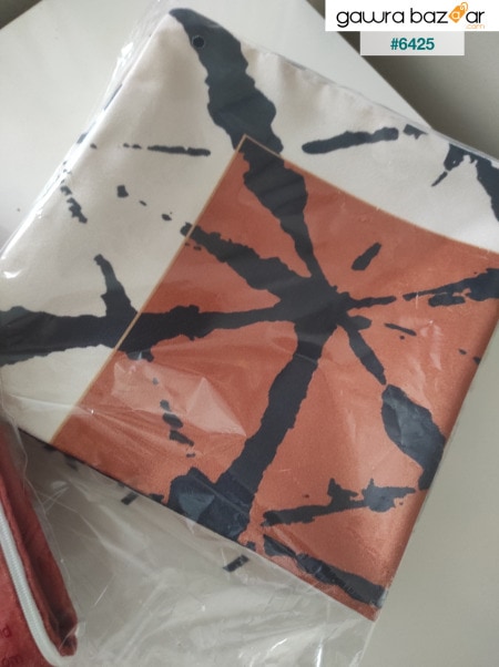 غطاء وسادة من 4 قطع من الجلد المدبوغ بتصميم خاص مطبوع عليه أوراق شجر مزدوجة الجانب - برتقالي