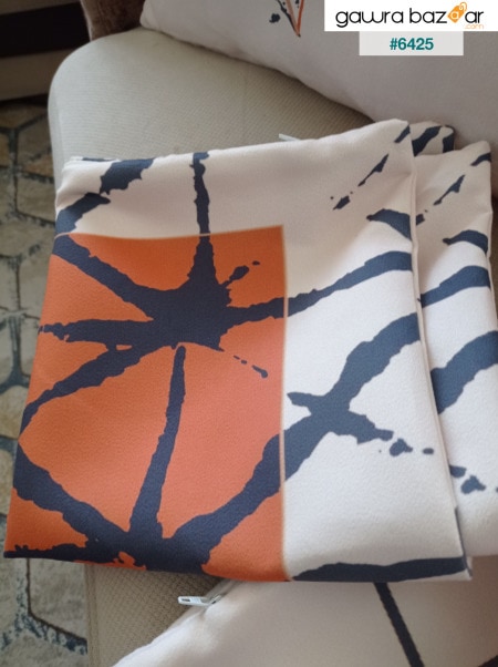 غطاء وسادة من 4 قطع من الجلد المدبوغ بتصميم خاص مطبوع عليه أوراق شجر مزدوجة الجانب - برتقالي