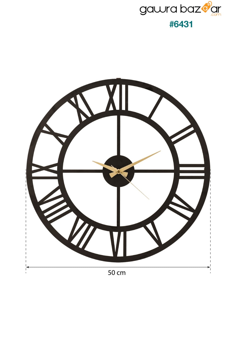 مويكا ساعة حائط معدنية بأرقام رومانية سوداء 50x50 سم Mds-50 Muyika Design 6