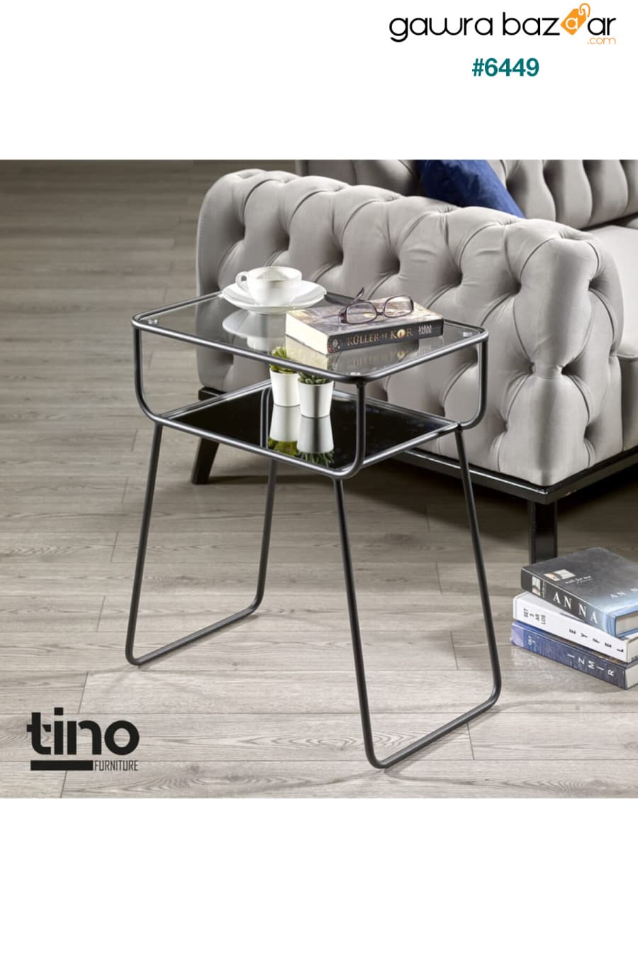 طاولة جانبية سوداء طاولة معدنية مع رف زجاجي tino furniture 2