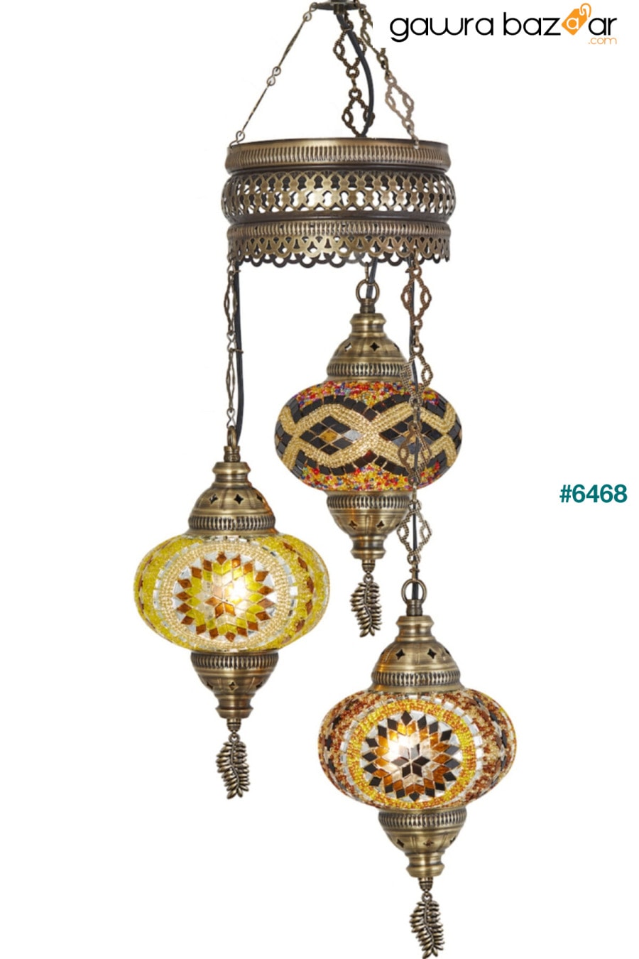 3 ثريا قلادة زجاجية ملونة من الفسيفساء العثمانية الأصلية ، 3 زجاج كبير Demmex 0