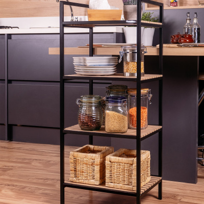 خزانة المطبخ منظم الخشب المعدني رف ديكور متعدد الأغراض