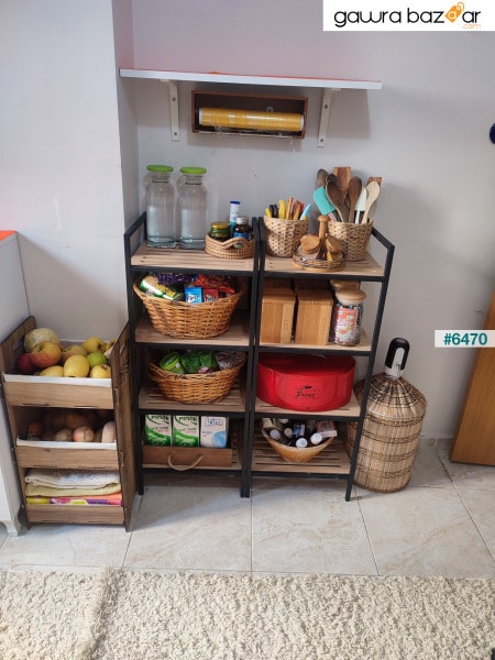 خزانة المطبخ منظم الخشب المعدني رف ديكور متعدد الأغراض