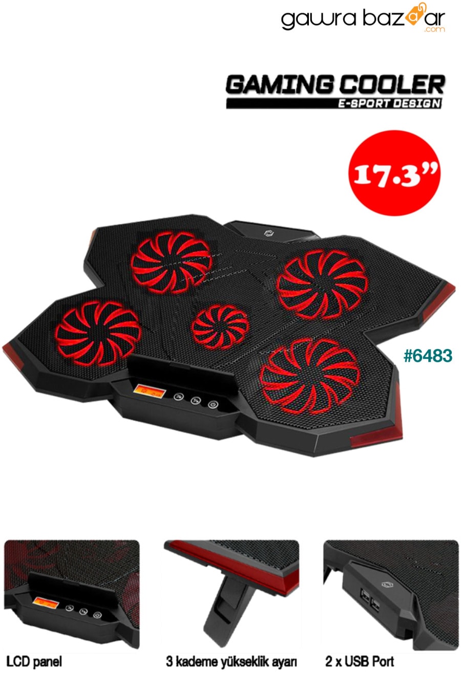 Gp5 E-sport Design 5 Fan Led Lcd Control Panel 15-17 &quot;متوافق مع Pro Stand Notebook Cooler Frisby 2