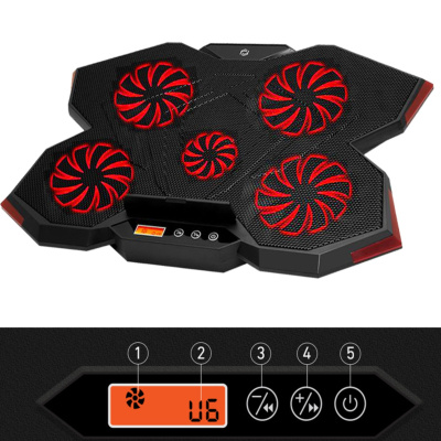 Gp5 E-sport Design 5 Fan Led Lcd Control Panel 15-17 &quot;متوافق مع Pro Stand Notebook Cooler