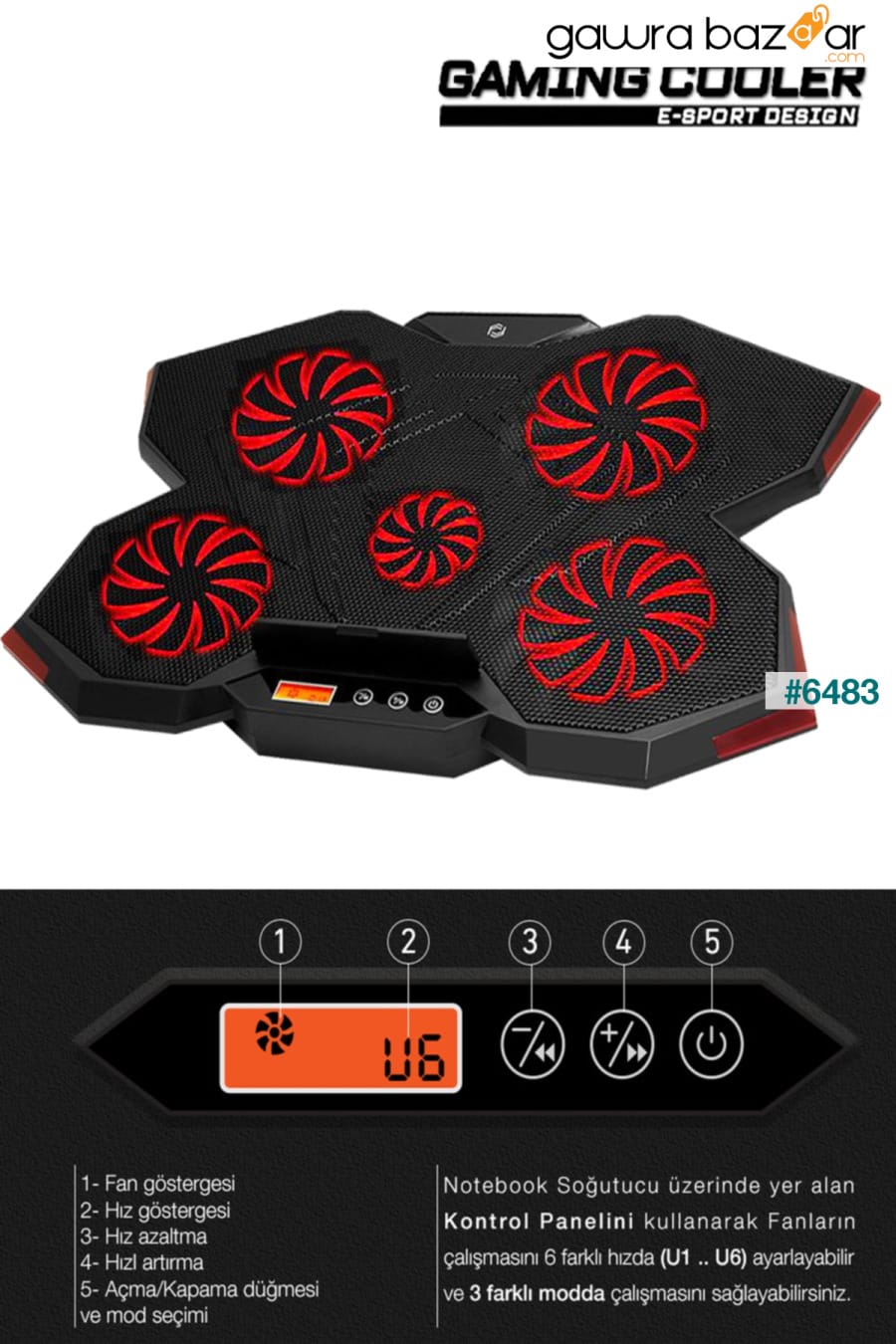 Gp5 E-sport Design 5 Fan Led Lcd Control Panel 15-17 &quot;متوافق مع Pro Stand Notebook Cooler Frisby 1