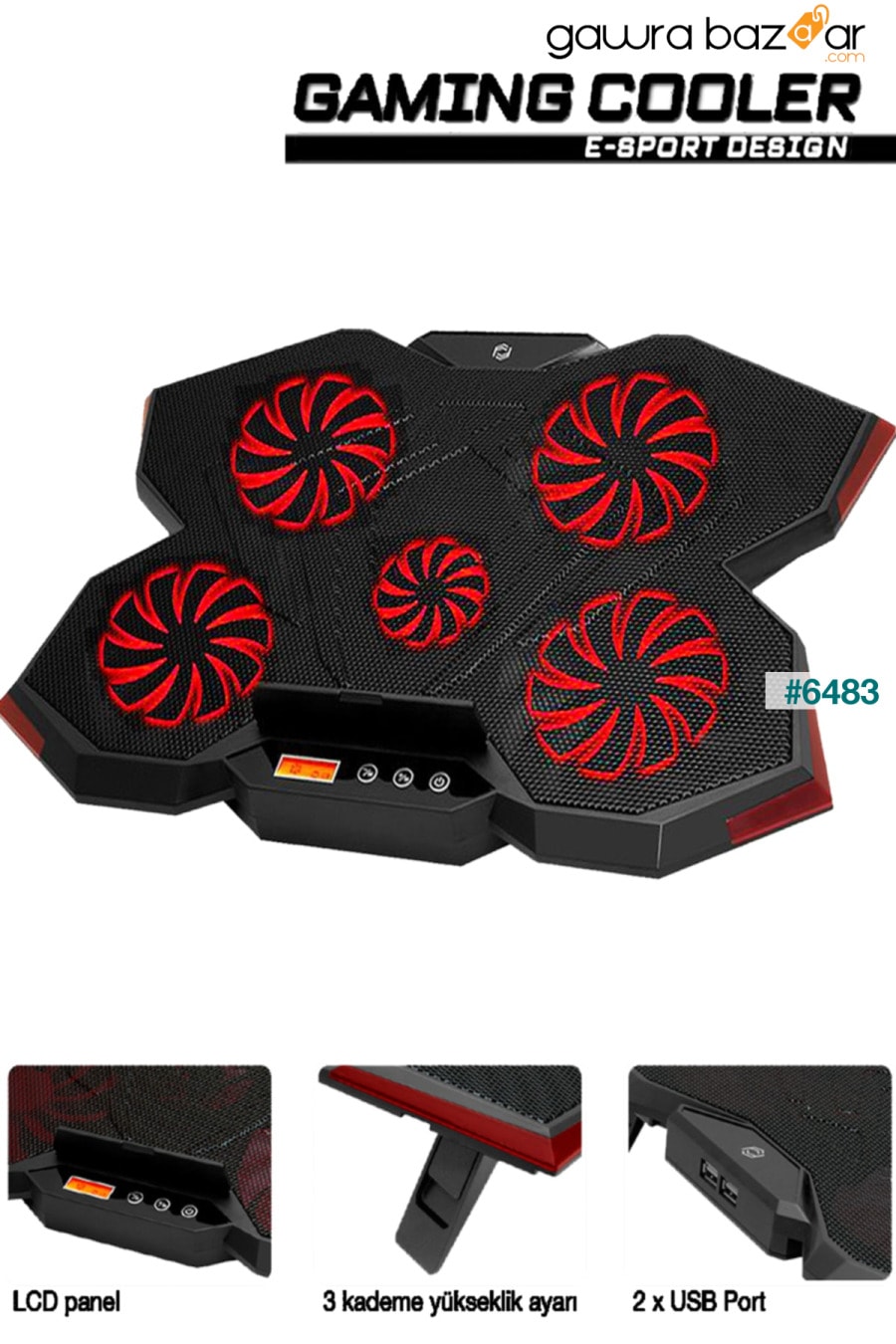 Gp5 E-sport Design 5 Fan Led Lcd Control Panel 15-17 &quot;متوافق مع Pro Stand Notebook Cooler Frisby 0