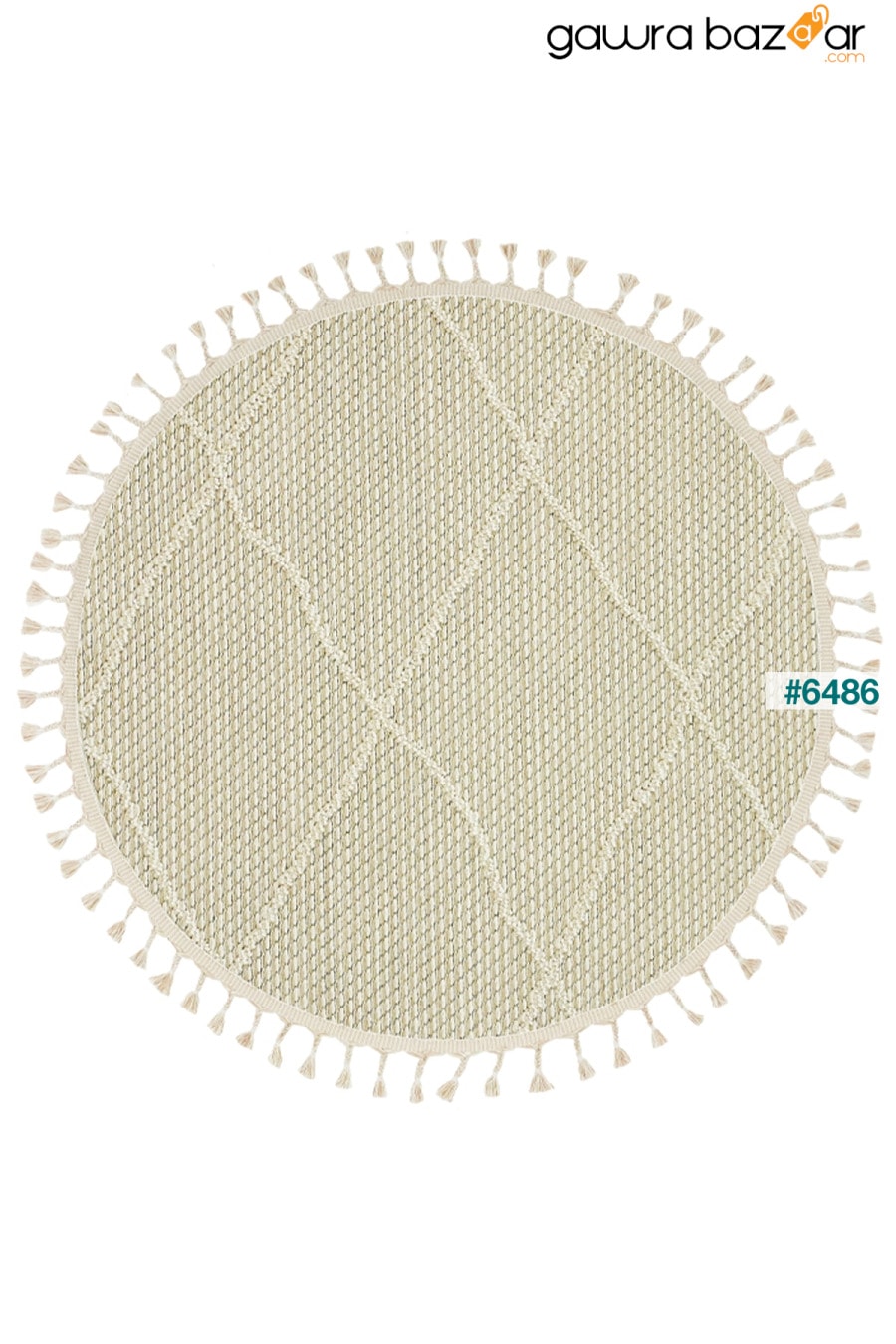 Eco Carpet Soho Sh 02 سجادة دائرية بنمط محبوك عرقي بيج مصنوعة من خيوط خاصة Cool Halı 0