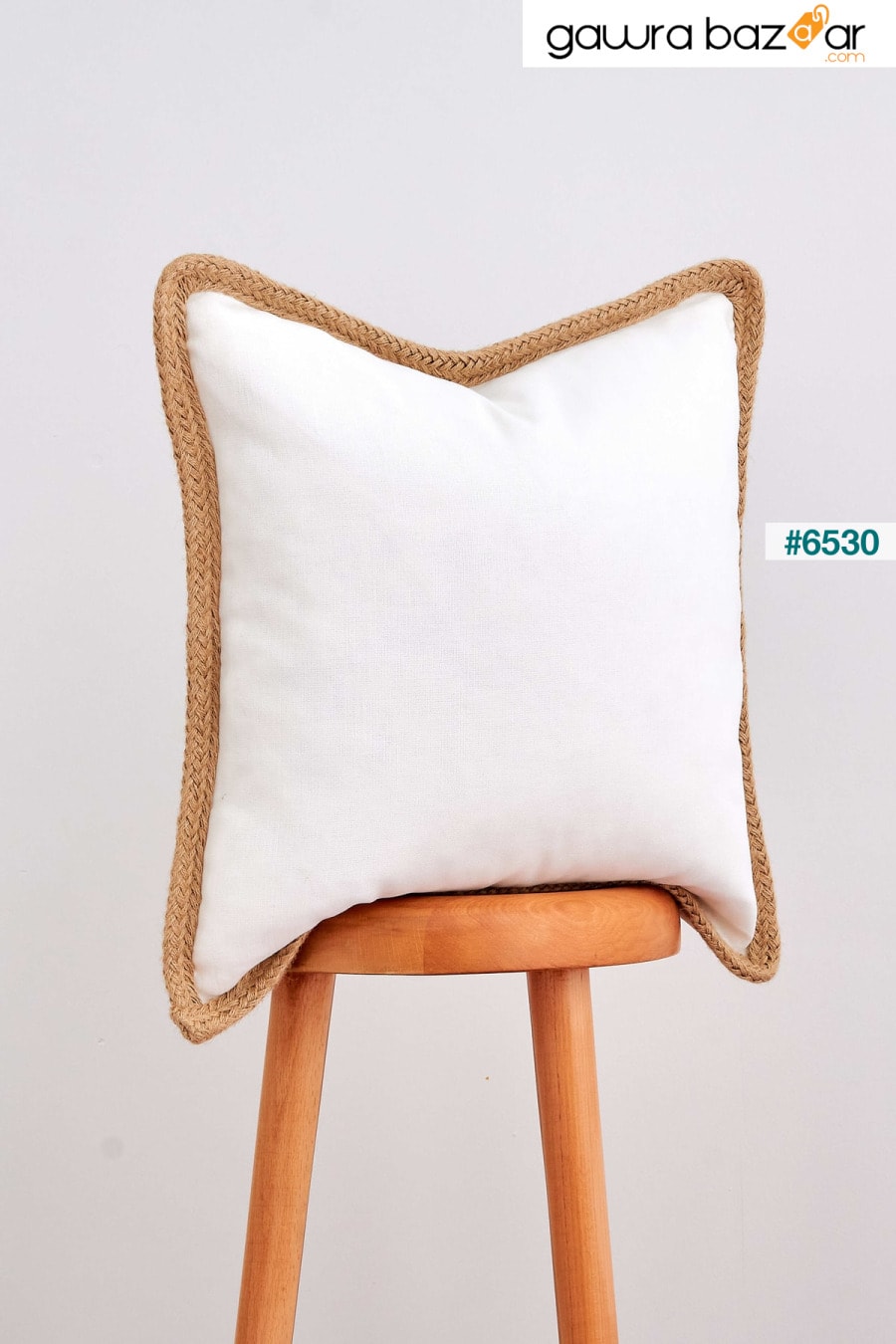 غطاء وسادة بحافة القش من القطن والكتان الأبيض مقاس 50x50 سم Cozy & Soft 1