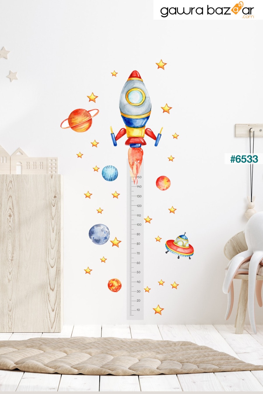 مجموعة ملصقات لتزيين جدران غرفة الأطفال بمقياس ارتفاع صاروخ الفضاء Sim Tasarım 0
