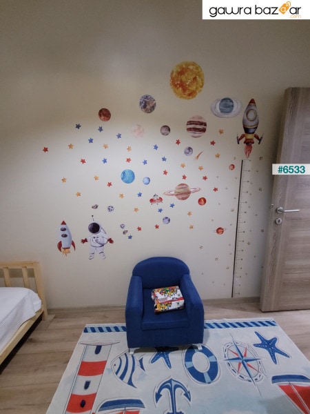 مجموعة ملصقات لتزيين جدران غرفة الأطفال بمقياس ارتفاع صاروخ الفضاء