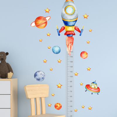 مجموعة ملصقات لتزيين جدران غرفة الأطفال بمقياس ارتفاع صاروخ الفضاء