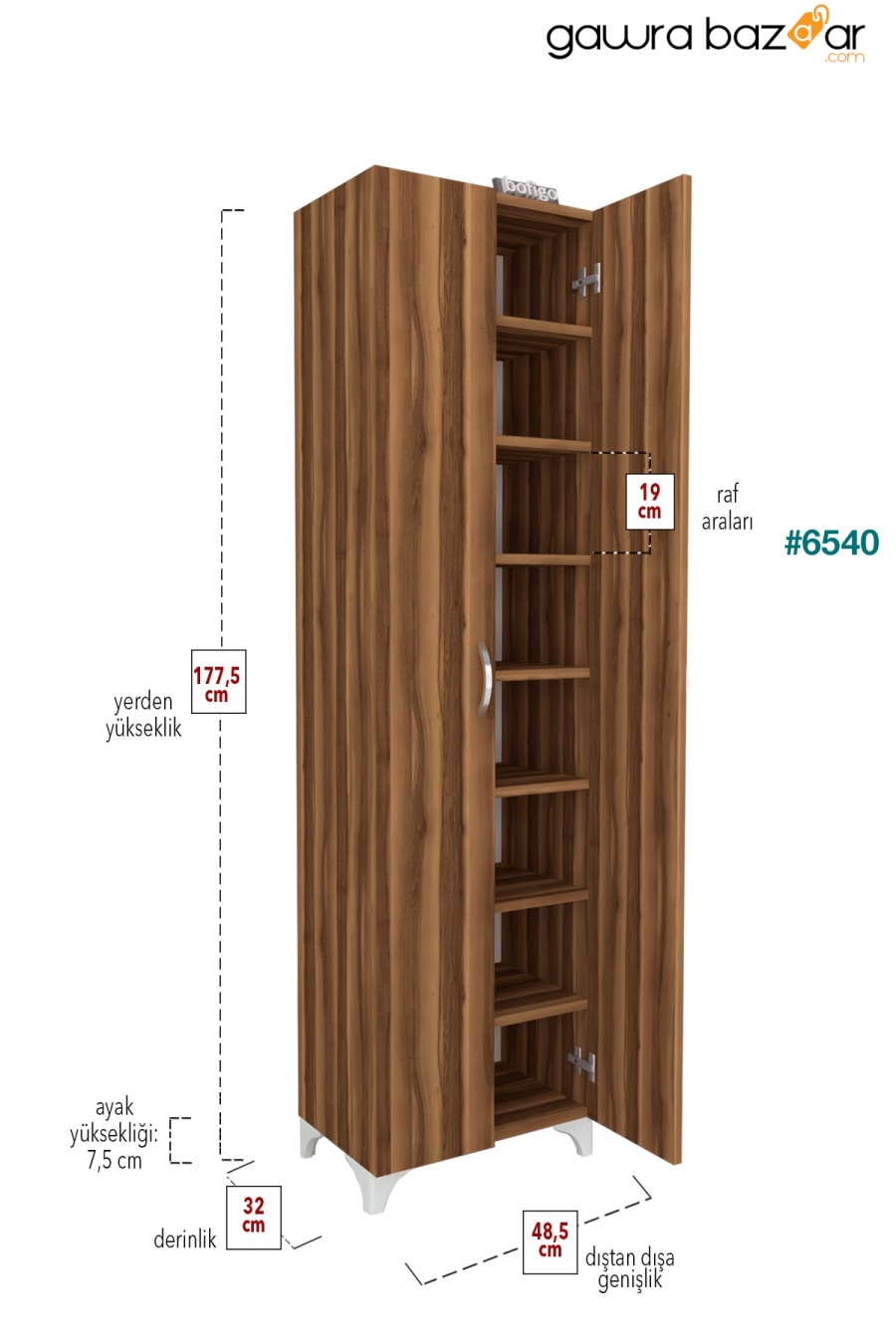 8 أرفف 2 أبواب خزانة مطبخ متعددة الأغراض خزانة حمام خزانة متعددة الأغراض من خشب الجوز Bofigo 6
