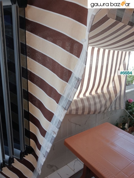 ستارة شرفة مخططة باللون البني الكريمي ، قماش خيمة الشرفة ، مظلة شمسية للشرفة