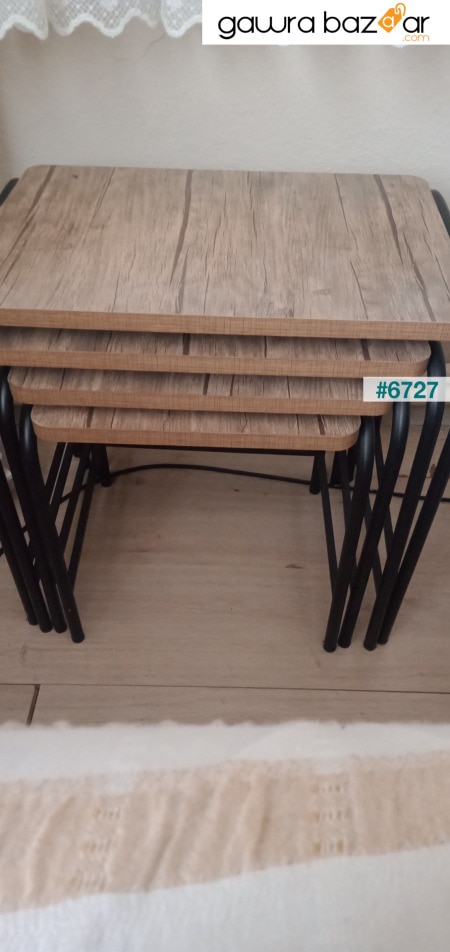 الجوز اللامع 4-Set التعشيش طاولة معدنية ثابتة الأرجل السوداء من الشركة المصنعة E1 Tse مضمون
