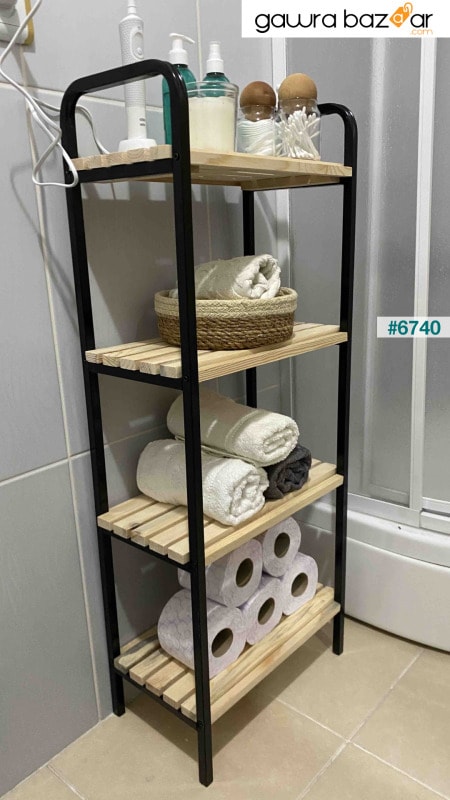 رف خزانة حمام للمطبخ أرفف منظم متعددة الأغراض رف أحذية معدني مع رف خشبي 4 طبقات