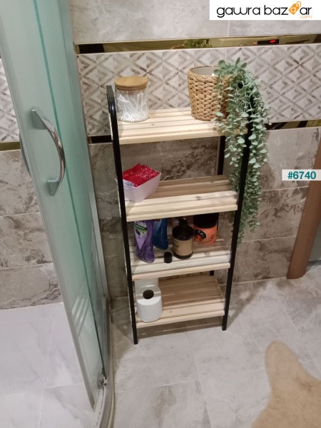 رف خزانة حمام للمطبخ أرفف منظم متعددة الأغراض رف أحذية معدني مع رف خشبي 4 طبقات
