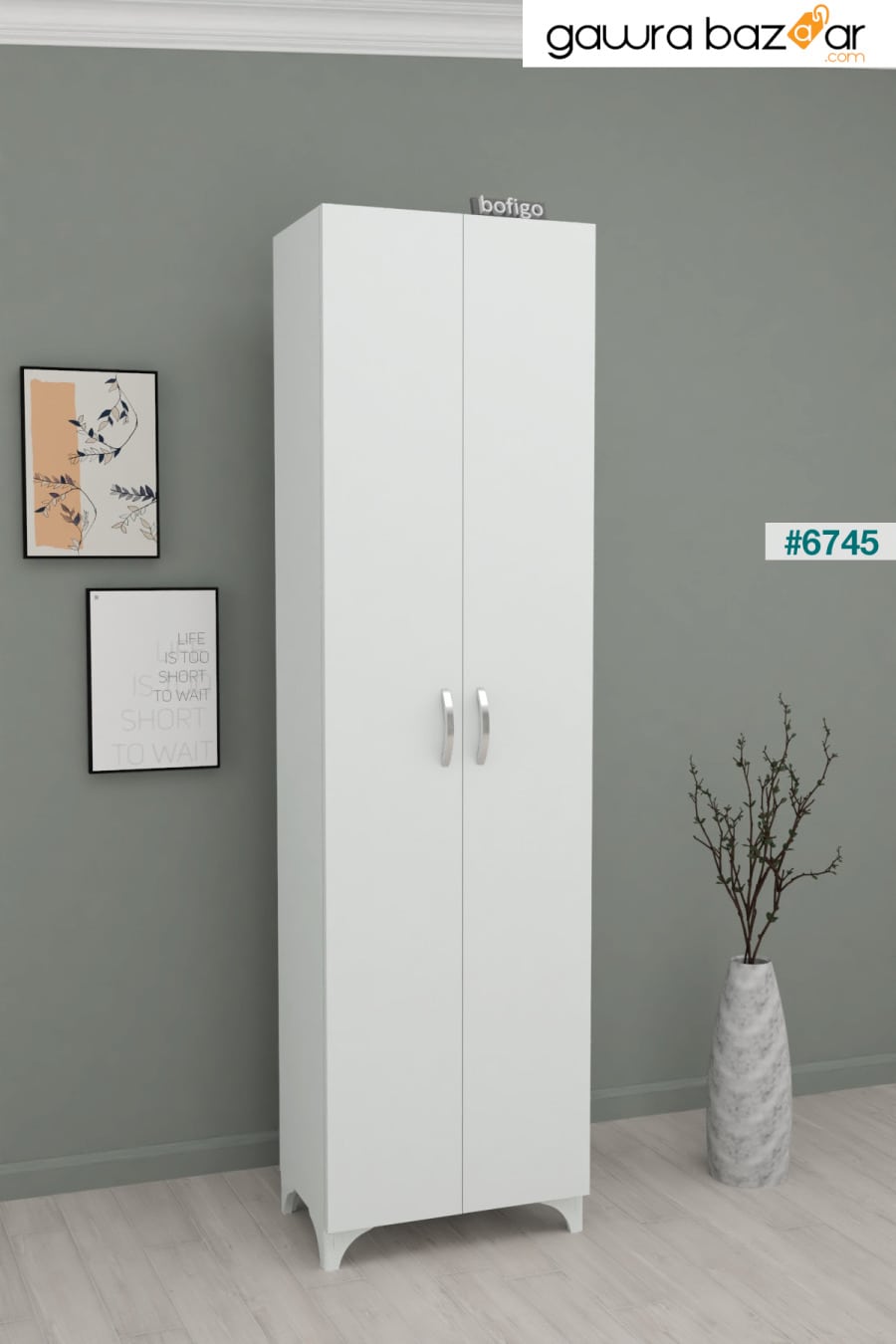 8 أرفف 2 أبواب خزانة مطبخ متعددة الأغراض خزانة حمام خزانة ملابس متعددة الأغراض بيضاء Bofigo 0