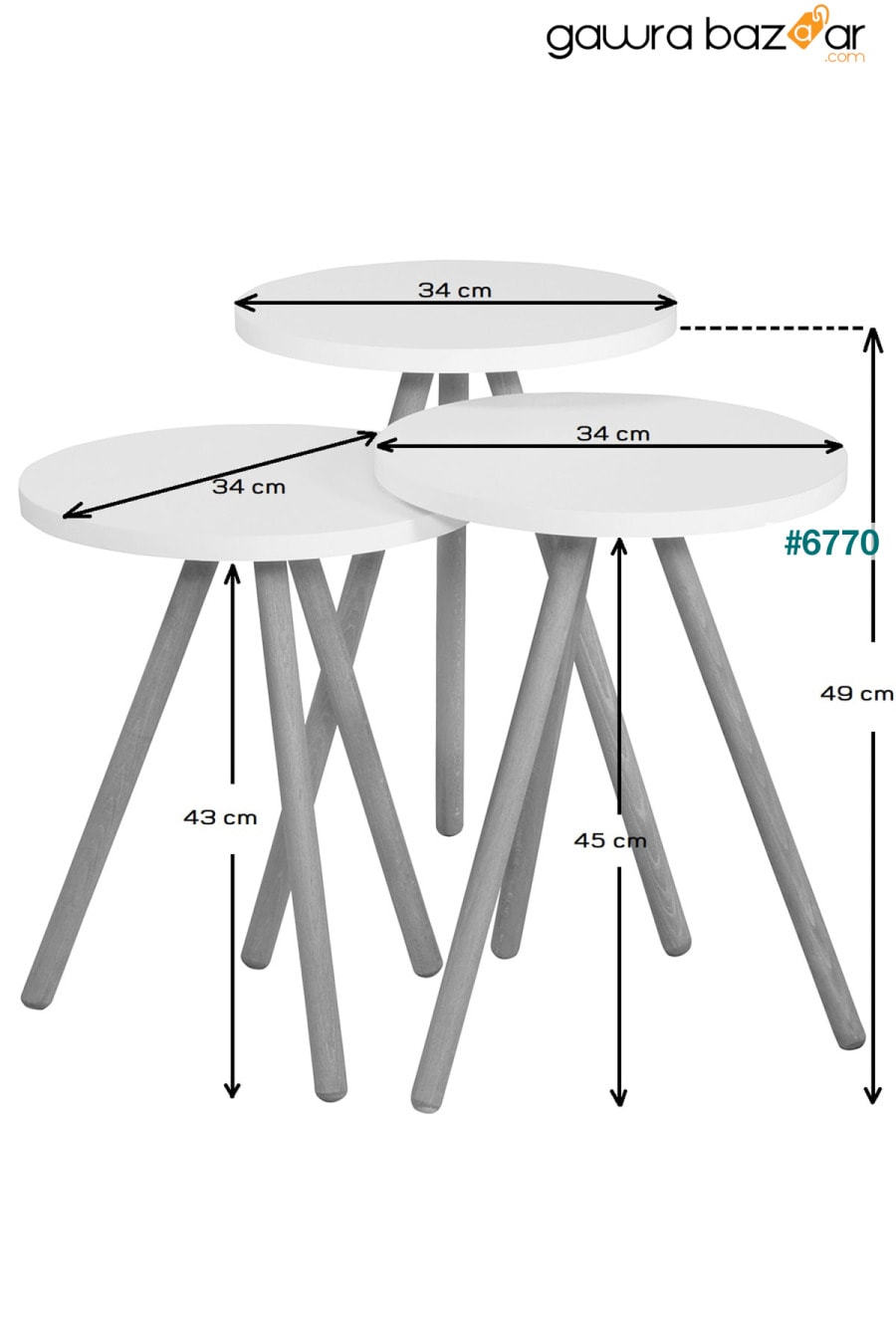 طاولة تعشيش ثلاثية ملونة بأرجل خشبية مستديرة بتصميم الباستيل رمادي أصفر كابتشينو interGO 3
