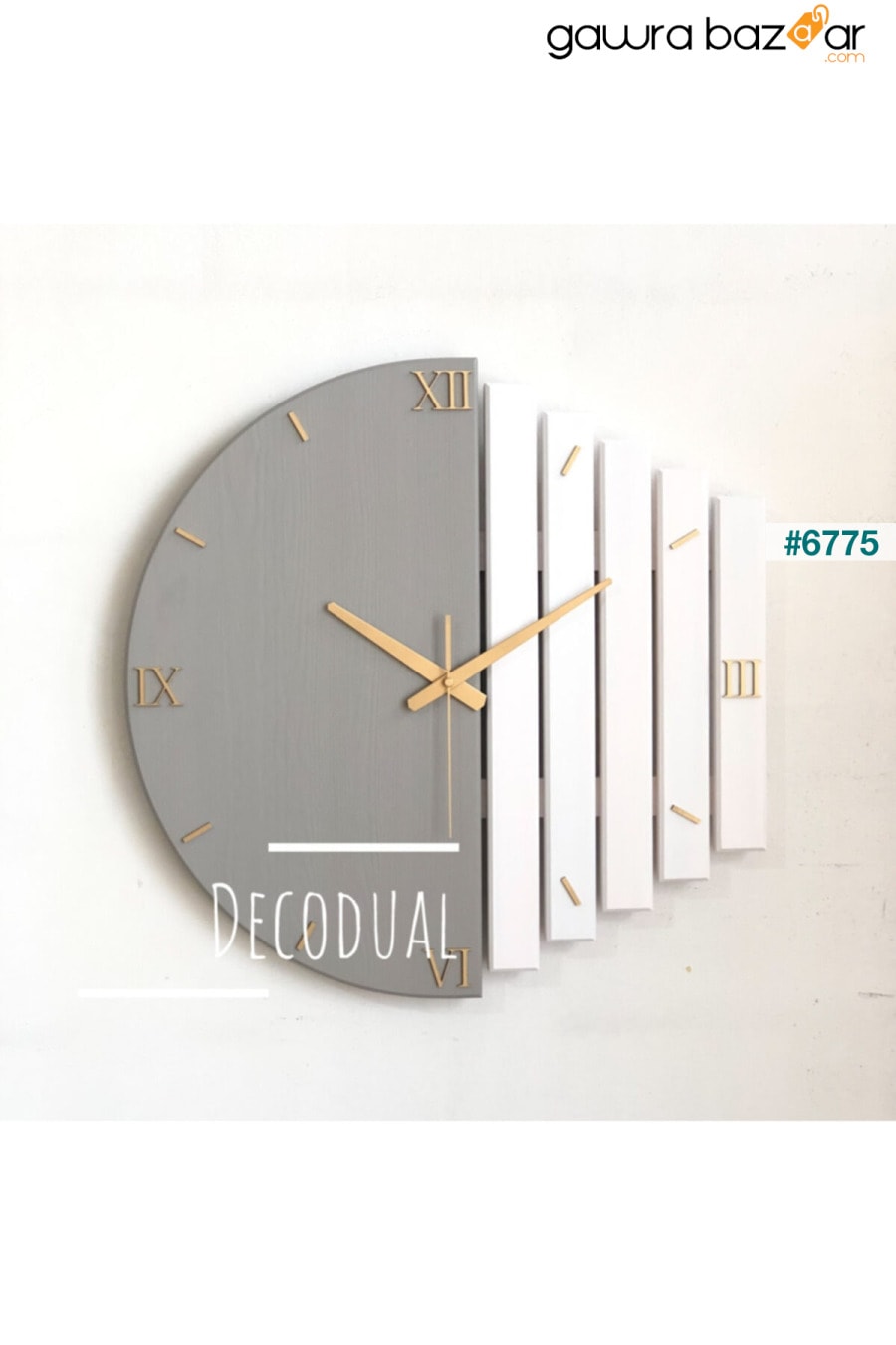 ساعة حائط مصنوعة يدويًا من الخشب الصلب 40x40 سم بلون المنك الرمادي والأبيض DECODUAL 1