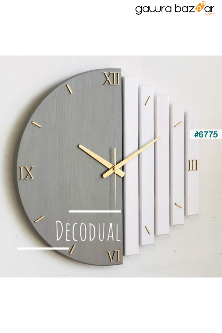 ساعة حائط مصنوعة يدويًا من الخشب الصلب 40x40 سم بلون المنك الرمادي والأبيض DECODUAL 0
