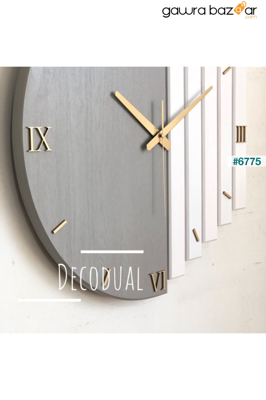 ساعة حائط مصنوعة يدويًا من الخشب الصلب 40x40 سم بلون المنك الرمادي والأبيض DECODUAL 2