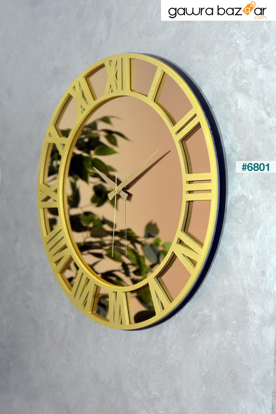 ساعة حائط مزخرفة برقم خشبي بمرآة حقيقية 46 سم EMORES 1