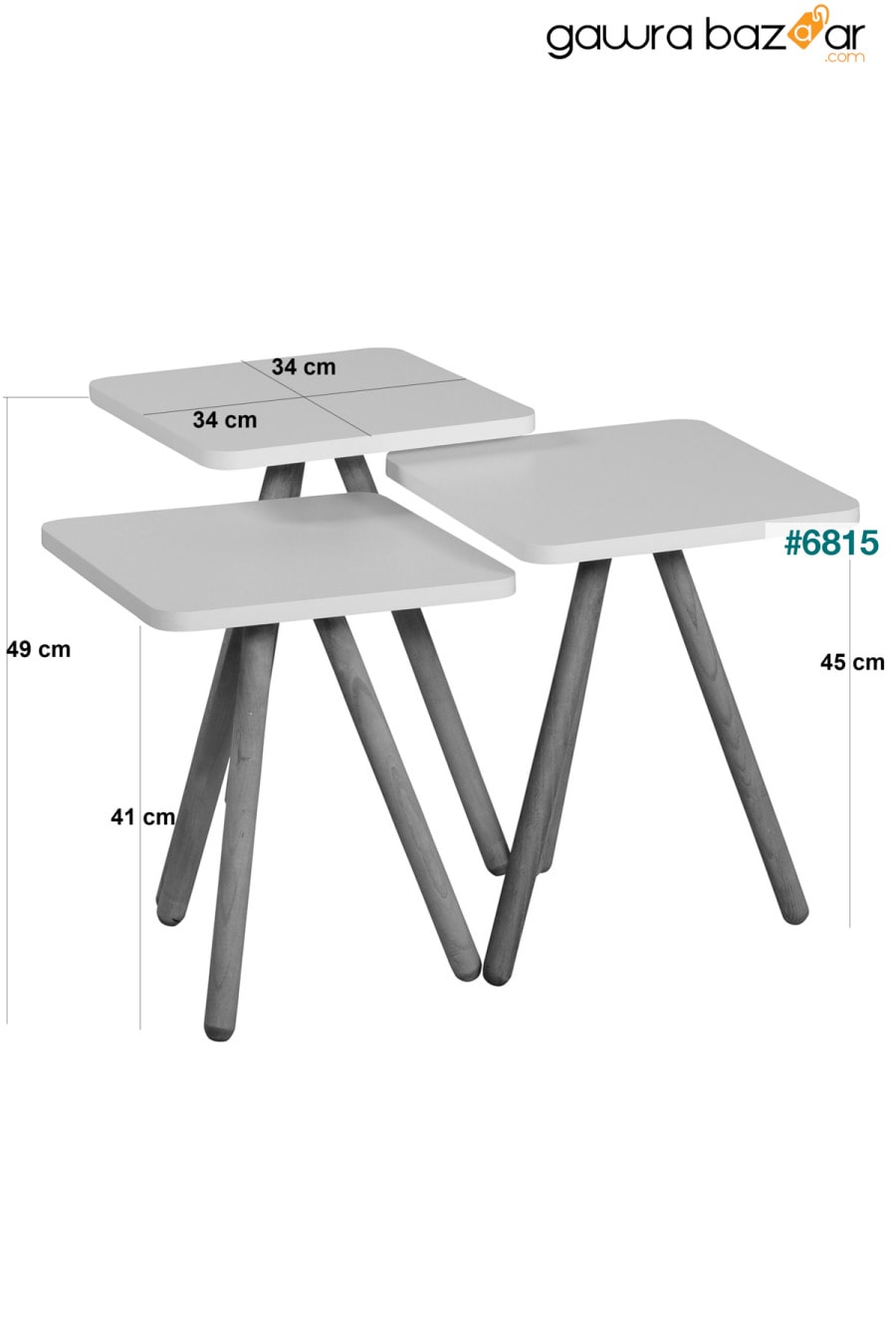 طاولة متداخلة ثلاثية ملونة بأرجل خشبية مربعة تصميم باستيل أصفر كريم وردي interGO 5