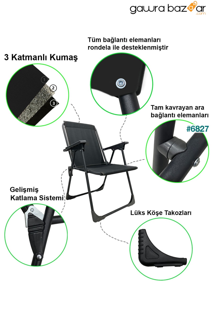 كرسي تخييم قابل للطي من ناتورا - أسود مع حامل أكواب بيضاوي moniev 1