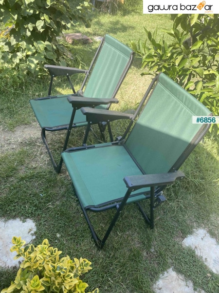 ناتورا 2 قطعة كرسي تخييم قابل للطي كرسي رحلات مستطيل أخضر مع حامل أكواب