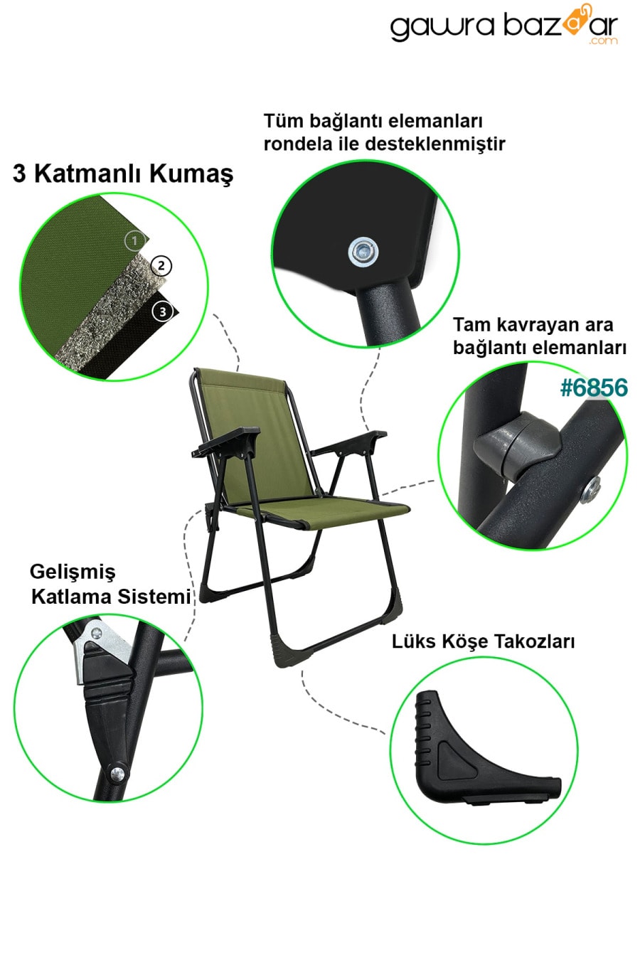 ناتورا 2 قطعة كرسي تخييم قابل للطي كرسي رحلات مستطيل أخضر مع حامل أكواب moniev 1