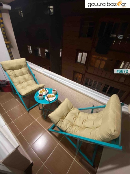 مبطن - مجموعة سرير Zeta Sunbed مجموعة مزدوجة قابلة للطي للحديقة والشرفة والشاطئ - سريرين استلقاء للتشمس وطاولة قهوة