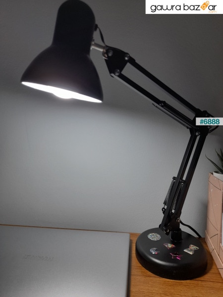 مصباح طاولة أكروبات قابل للتعديل ومرن أسود اللون قابل للدوران 360 درجة
