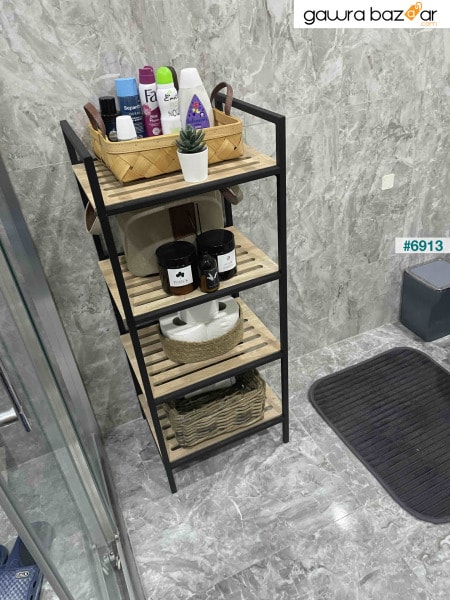 معدن أسود ديكور - حامل مناشف خشبي للحمام حامل صابون خزانة متعددة الأغراض