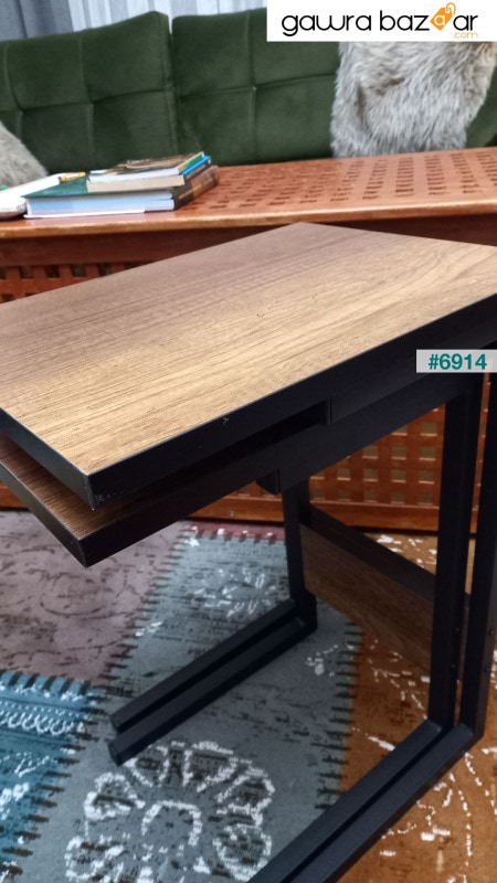 طاولة التعشيش Zg3 3 ، طاولة معدنية - بلوط