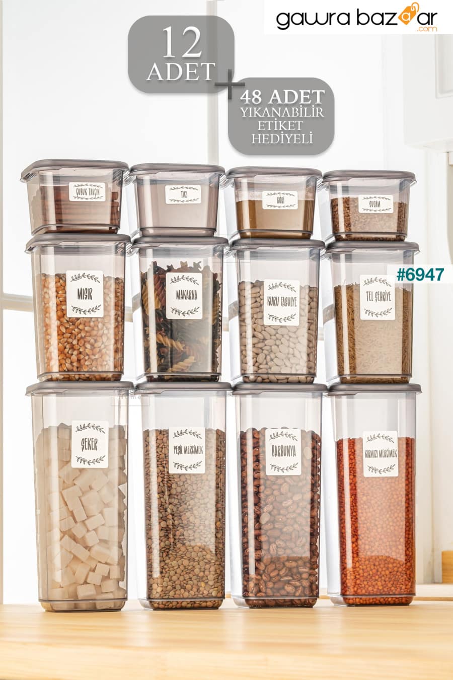 مجموعة من 12 حاوية تخزين طعام مربعة مع غطاء أنثراسايت 4x (0،50 LT -1،10 LT -1،70 LT) ملصق Meleni Home 0