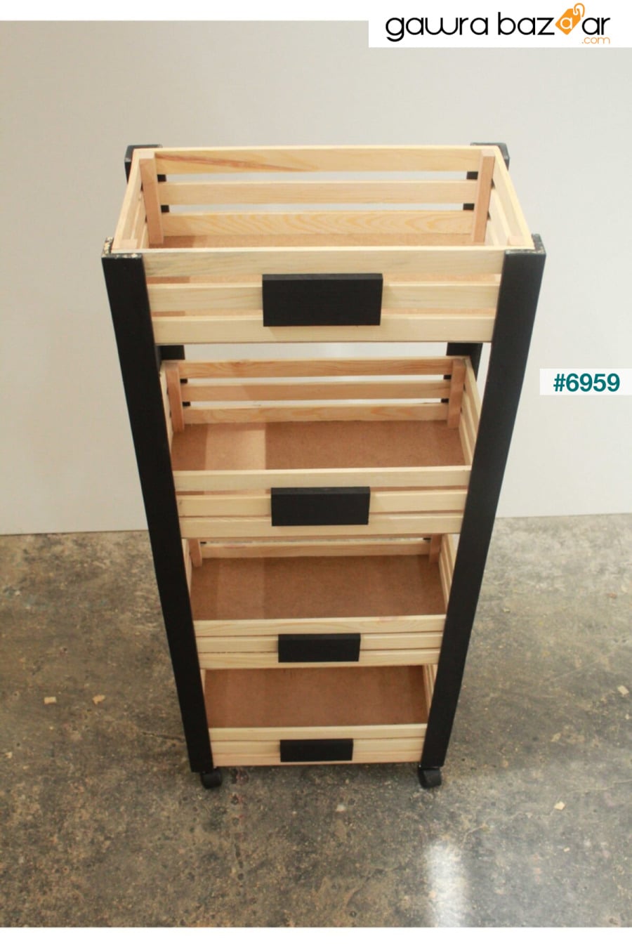 40x20x100 رف خزانة منضدة خشبية بعجلات سوداء طبيعية Demwood 3