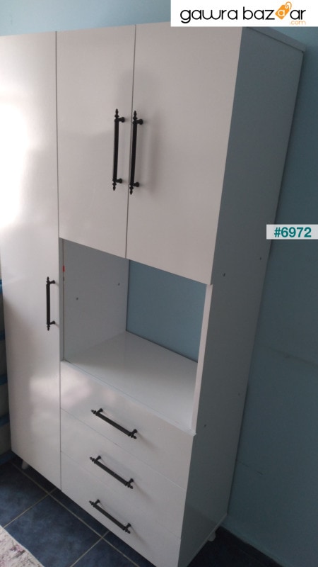 Ae-2074 Aras الأبيض خزانة مطبخ متعددة الأغراض وخزانة حمام ، مخزن ، 3 أبواب ، 3 أدراج ، قسم الفرن