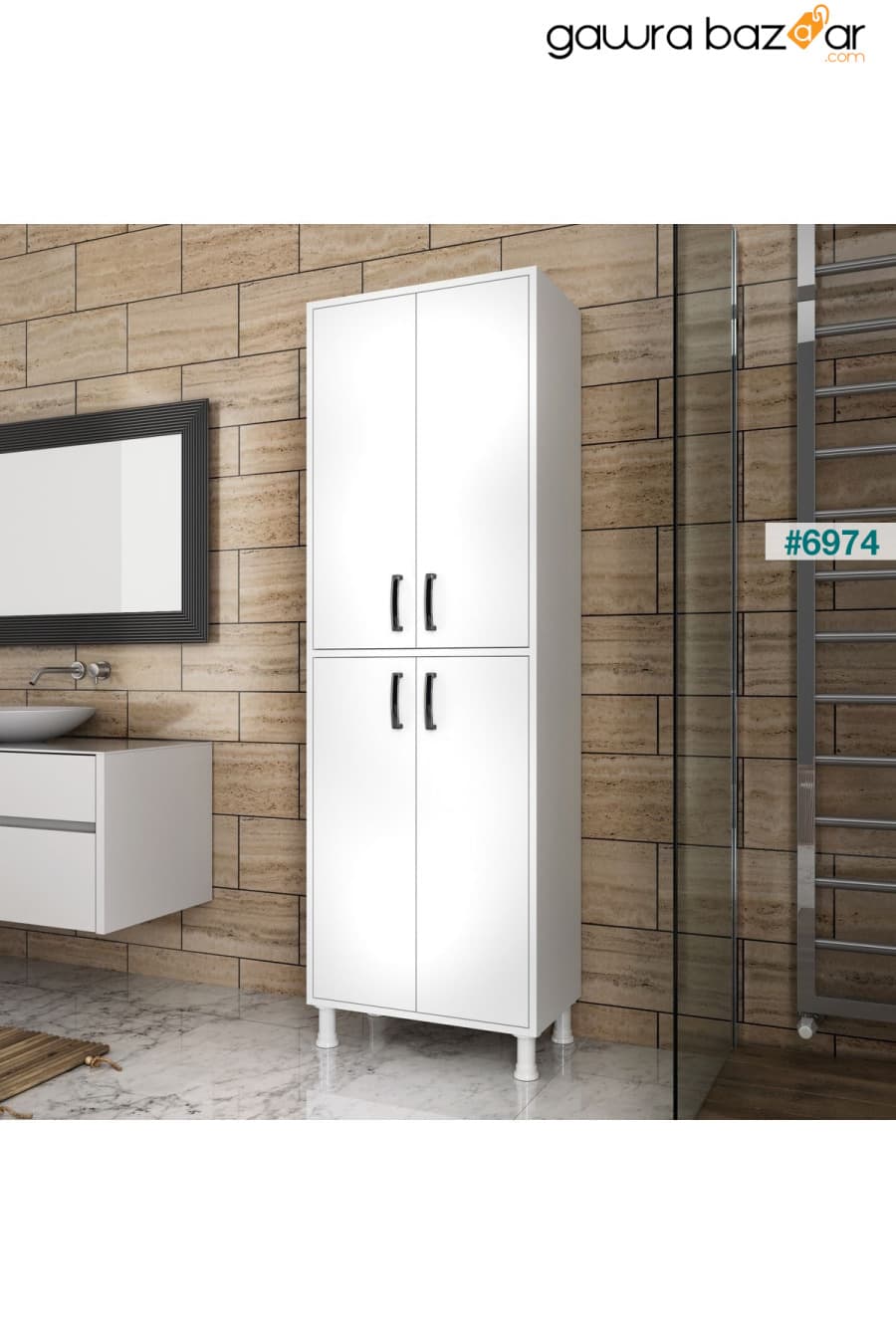 خزانة مطبخ متعددة الأغراض من راني F1 4 أبواب و 6 أرفف ، خزانة مطبخ ، أبيض M4.5 Rani Mobilya 2