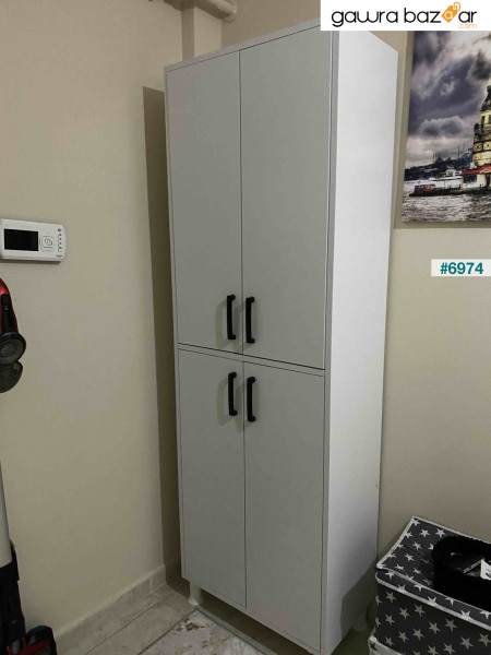 خزانة مطبخ متعددة الأغراض من راني F1 4 أبواب و 6 أرفف ، خزانة مطبخ ، أبيض M4.5