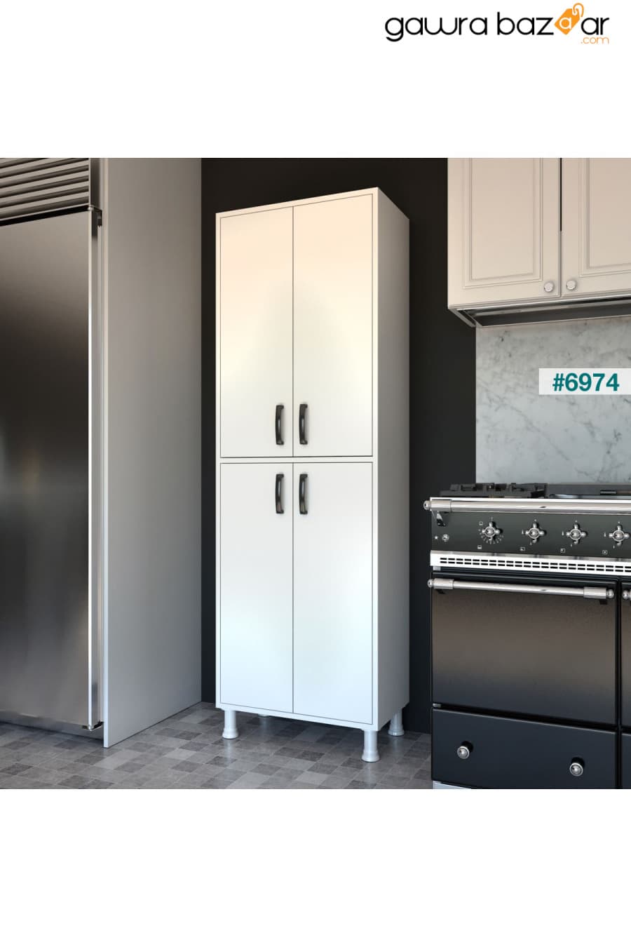 خزانة مطبخ متعددة الأغراض من راني F1 4 أبواب و 6 أرفف ، خزانة مطبخ ، أبيض M4.5 Rani Mobilya 0