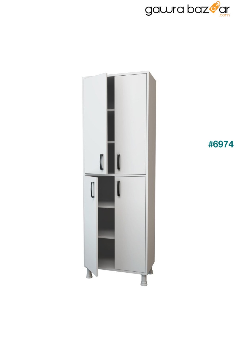 خزانة مطبخ متعددة الأغراض من راني F1 4 أبواب و 6 أرفف ، خزانة مطبخ ، أبيض M4.5 Rani Mobilya 5