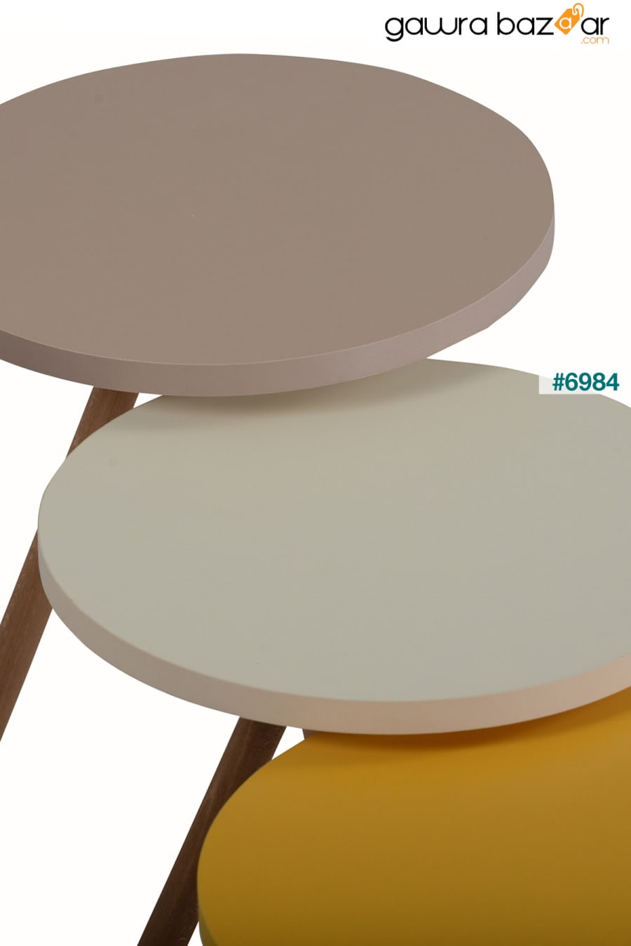 طاولة تعشيش ثلاثية ملونة ، أرجل خشبية مستديرة ، تصميم باستيل أصفر ، كابتشينو interGO 4