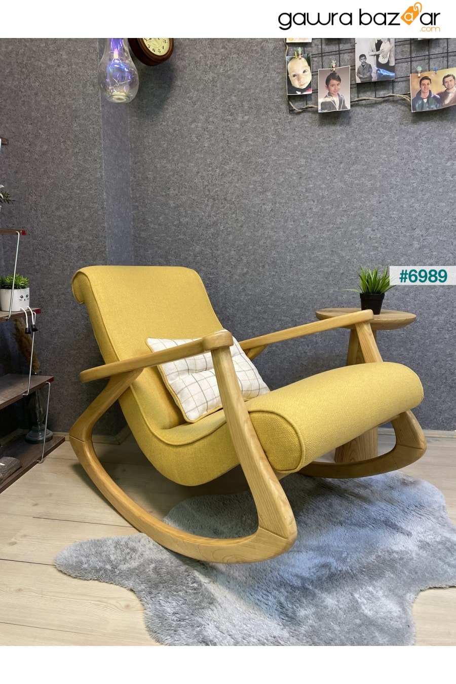 كرسي هزاز خشبي أصفر طبيعي من Ekol يستريح للرضاعة الطبيعية للأب والقراءة على التلفاز كرسي مستلق Bergere Asedia 2