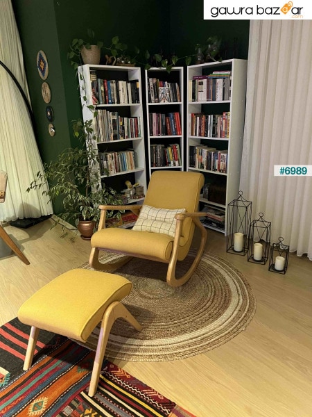 كرسي هزاز خشبي أصفر طبيعي من Ekol يستريح للرضاعة الطبيعية للأب والقراءة على التلفاز كرسي مستلق Bergere
