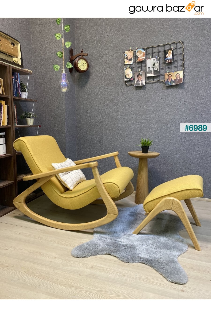 كرسي هزاز خشبي أصفر طبيعي من Ekol يستريح للرضاعة الطبيعية للأب والقراءة على التلفاز كرسي مستلق Bergere Asedia 1