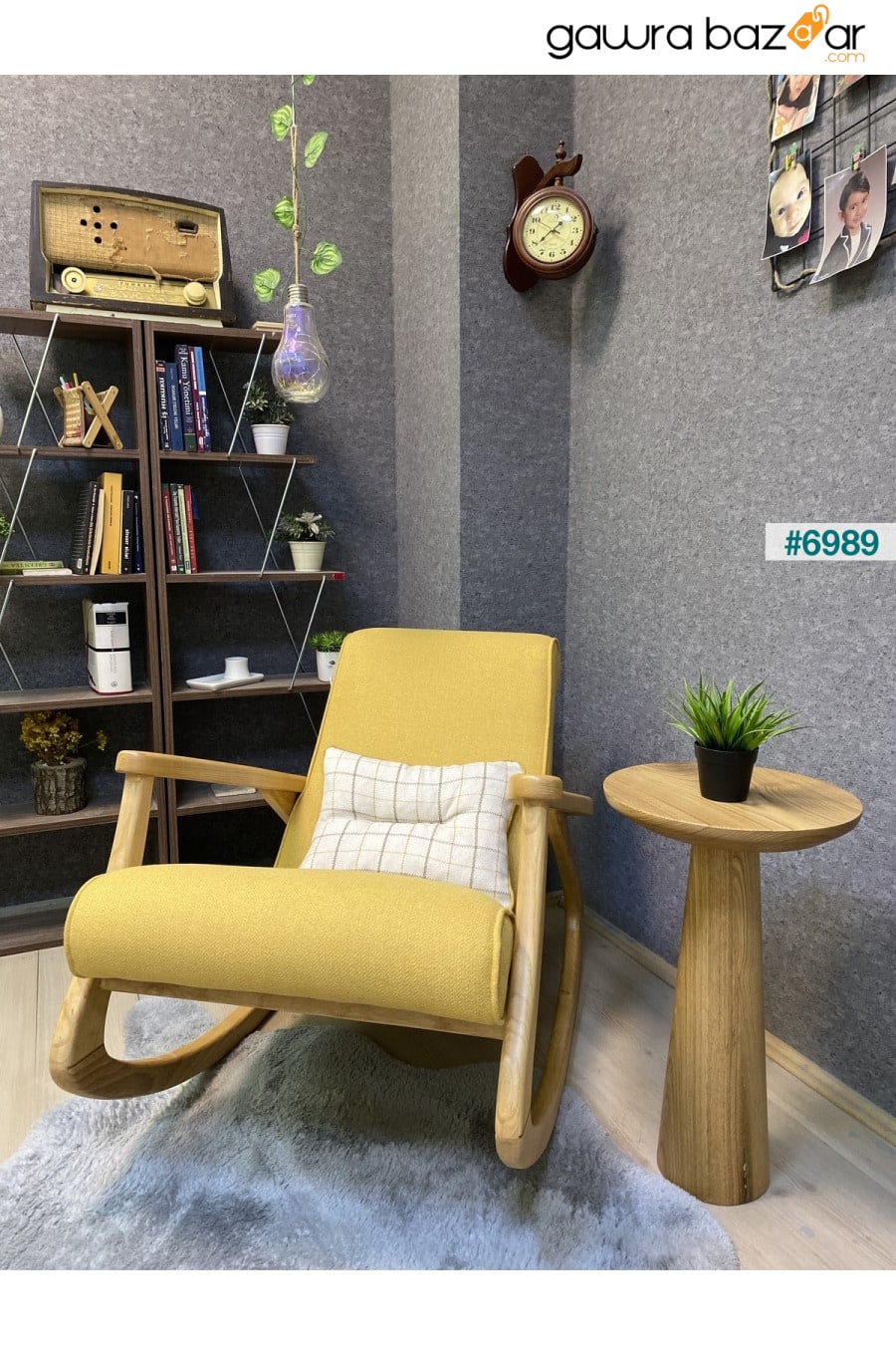 كرسي هزاز خشبي أصفر طبيعي من Ekol يستريح للرضاعة الطبيعية للأب والقراءة على التلفاز كرسي مستلق Bergere Asedia 4