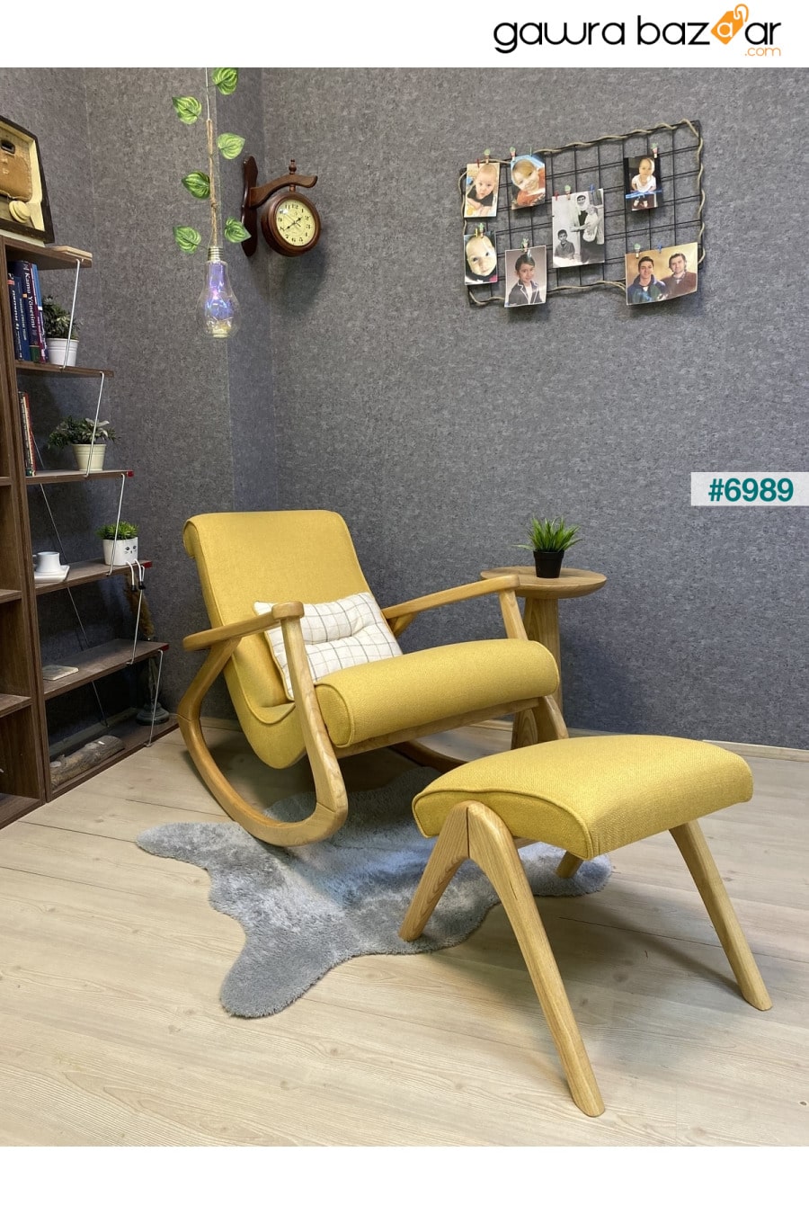 كرسي هزاز خشبي أصفر طبيعي من Ekol يستريح للرضاعة الطبيعية للأب والقراءة على التلفاز كرسي مستلق Bergere Asedia 3