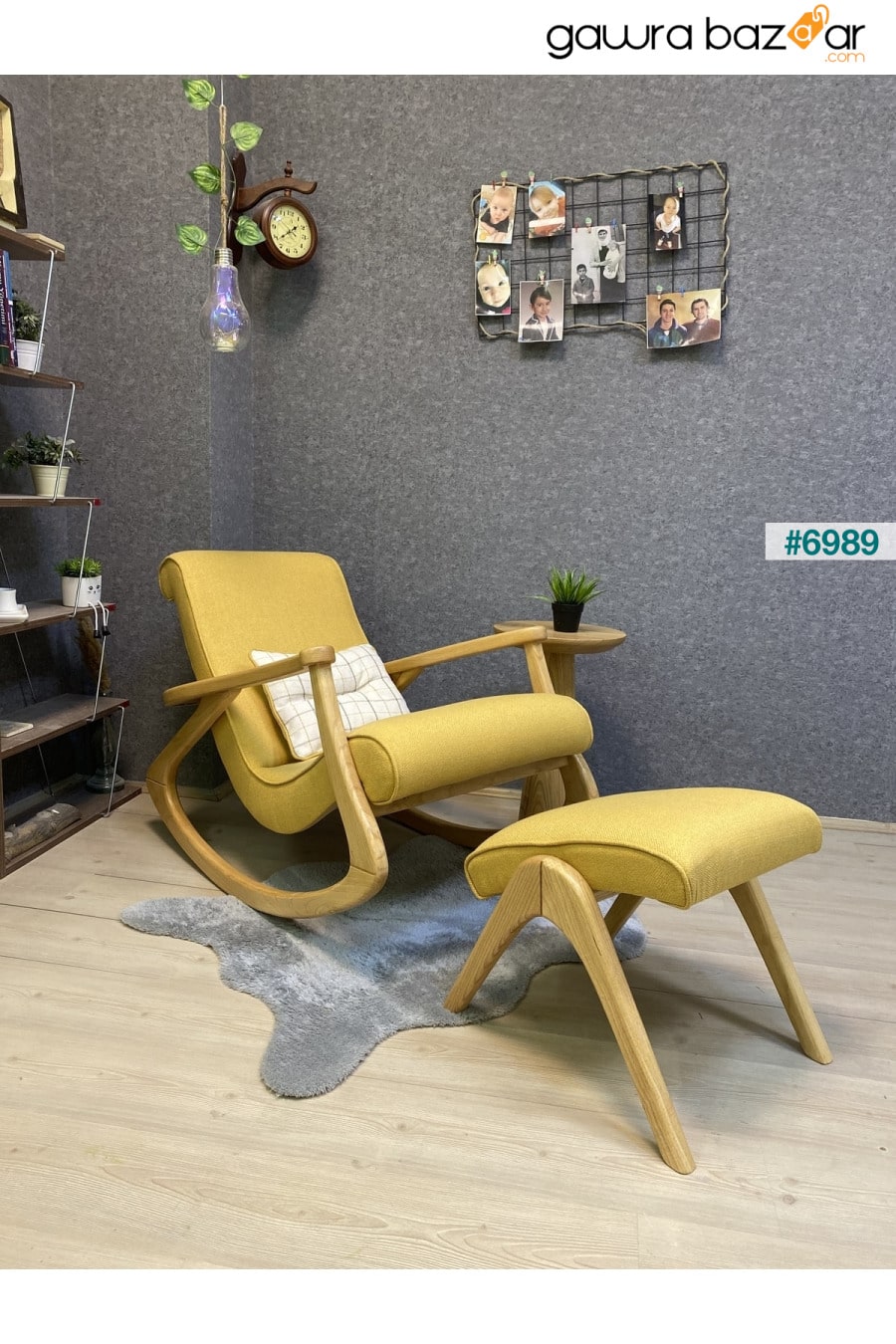 كرسي هزاز خشبي أصفر طبيعي من Ekol يستريح للرضاعة الطبيعية للأب والقراءة على التلفاز كرسي مستلق Bergere Asedia 0