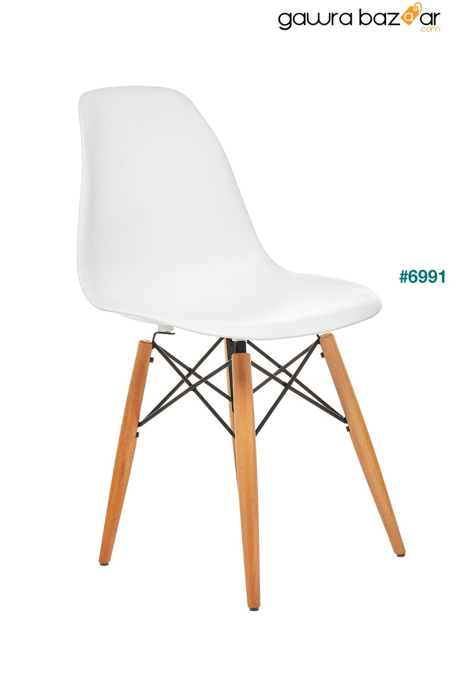 كرسي ايمز أبيض مع أرجل خشبية طبيعية | 4 جهاز كمبيوتر شخصى Seduna 1